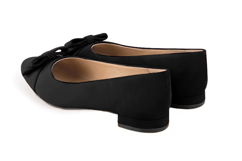 Matt black women's ballet pumps, with low heels. Round toe. Flat block heels. Rear view - Florence KOOIJMAN